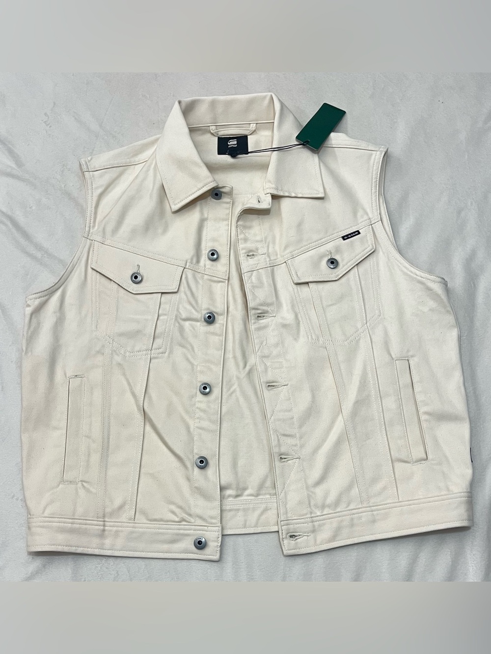G-Star Originals Raw Denim Cream Color Sleeveless Denim Button Up Collared Vest - Picture 2 of 14